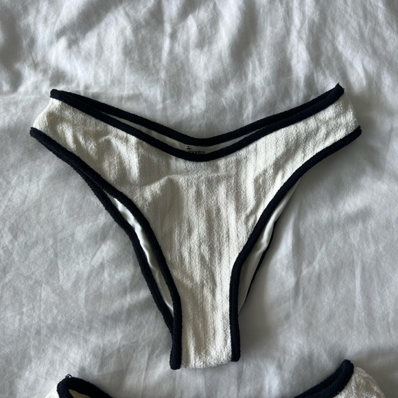 Montce x Olivia Culpo / Cream (Black Binded) Terry Rib Lulu Bikini Bottom - Picture 1 of 5